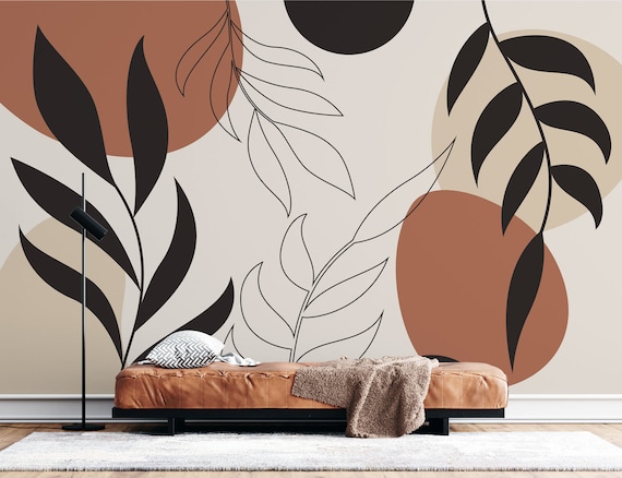 Boho Style Leaves Wallpaper , Boho Wallpaper , Peel and Stick Leaf ...