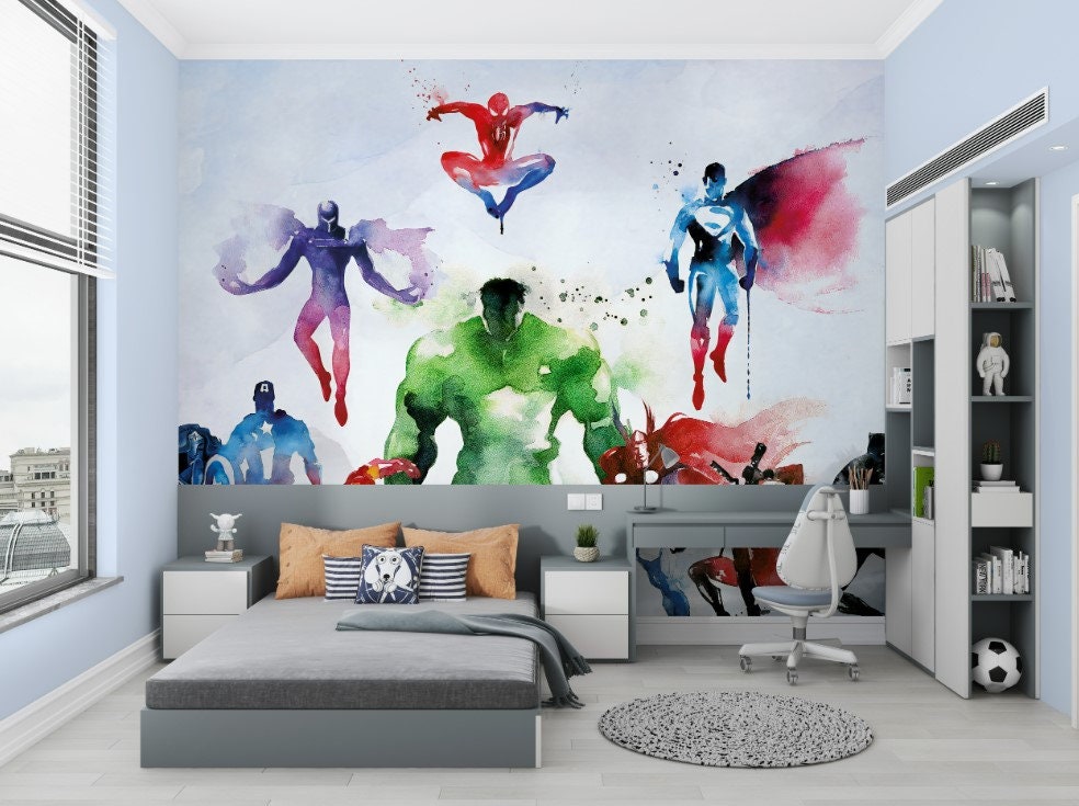 T-YU Sticker mural 3D Hulk Captain America pour enfants, garçons, chambre à  coucher, salon, décoration d'intérieur (40 x 60 cm)