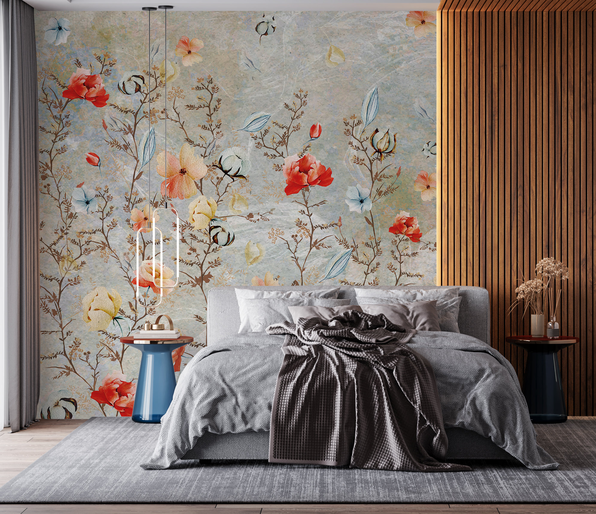 Chinoiserie Removable Wallpaper Soft Colors Floral Mural Etsy