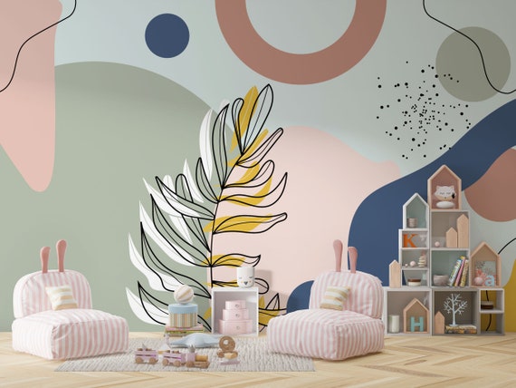 Papel pintado de arte boho, mural de pared extraíble de arte abstracto,  papel pintado boho de dormitorio - Etsy España