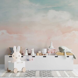 Pastel Colors Clouds Wallpaper Peel and Stick Pastel Nursery Wallpaper ...