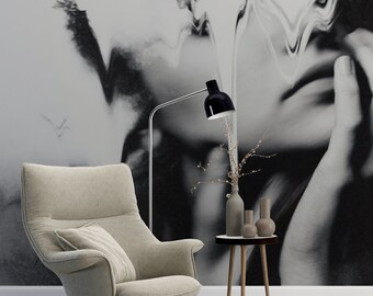 Women Face Effected Black and White Wallpaper-Design Mural Peel and Stick-Luxury Wallpaper Concept For Home Style