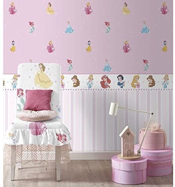 Bordure autocollante Princesses Disney, bordure rose pour chambre