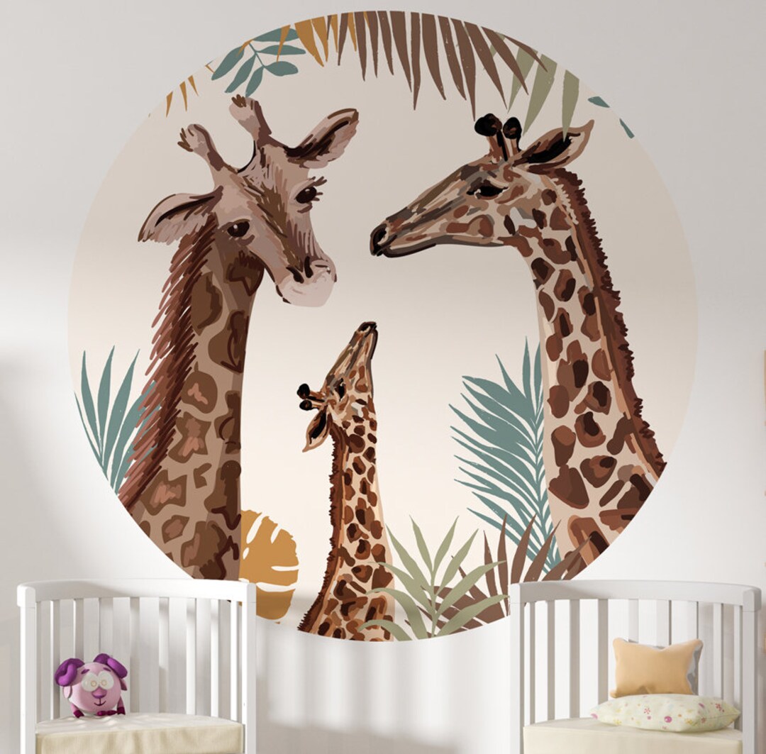 Giraffe Wall Decals Safari Mural Sticker for Kids Room Zoo Themed Wall ...