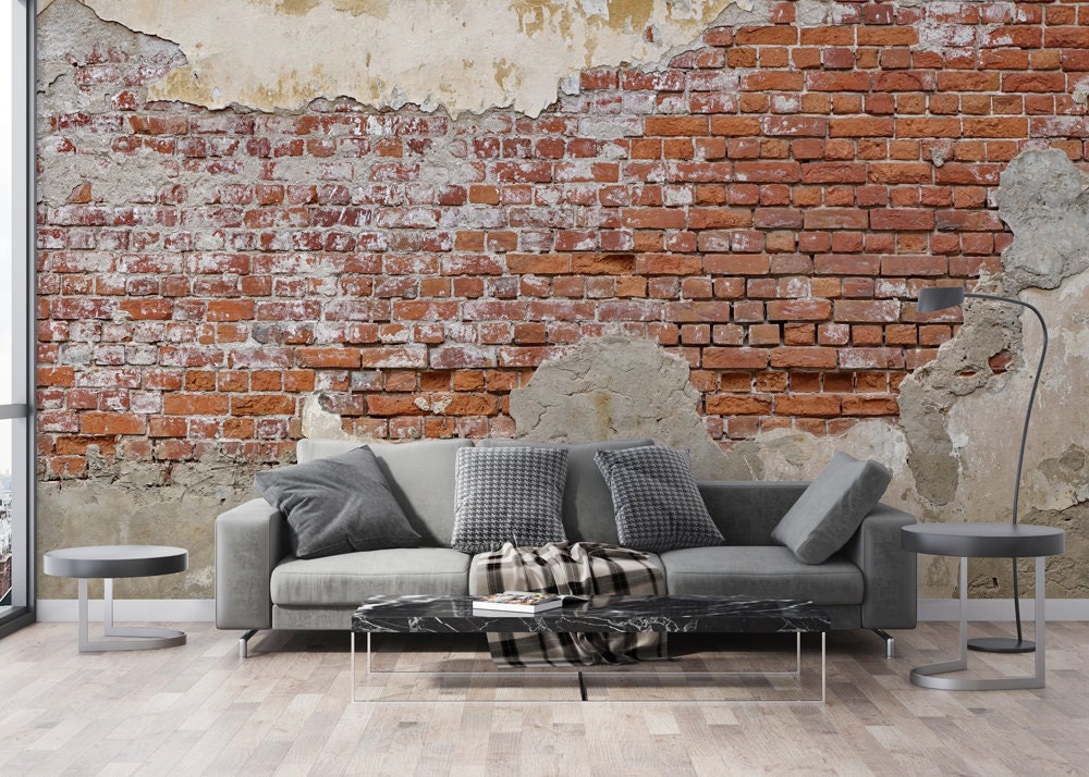 3D Look Brick Wallpaper Red Worn Brick Mural Aged Look Etsy