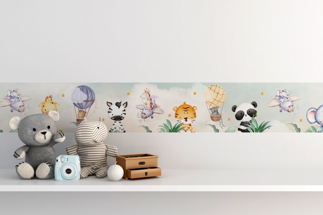 Cute Animals Kids Wall Border , Removable Balloons and Animals Nursery