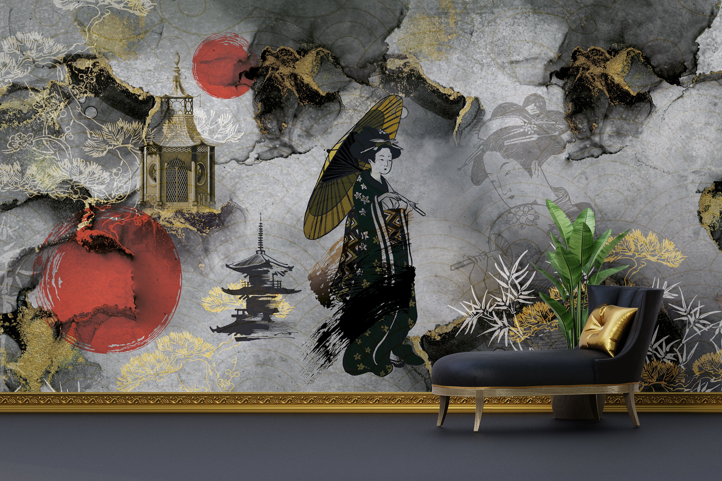 JAPANESE Geisha Wallpaper Peel and Stick Asian Art Mural - Etsy Australia