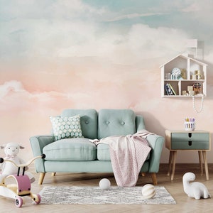Pastel Colors Clouds Wallpaper Peel and Stick Pastel Nursery Wallpaper ...