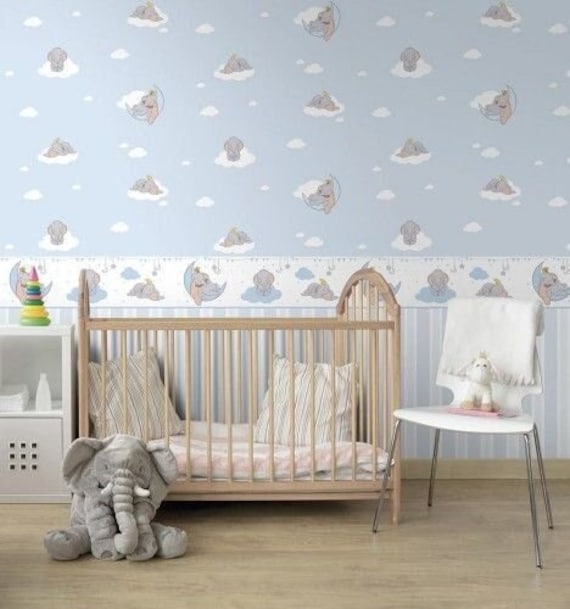 Dumbo Kinderzimmer Wallpaper, Disney Dumbo Peel and Stick Wallpaper,  Babyzimmer blaue Wallpaper