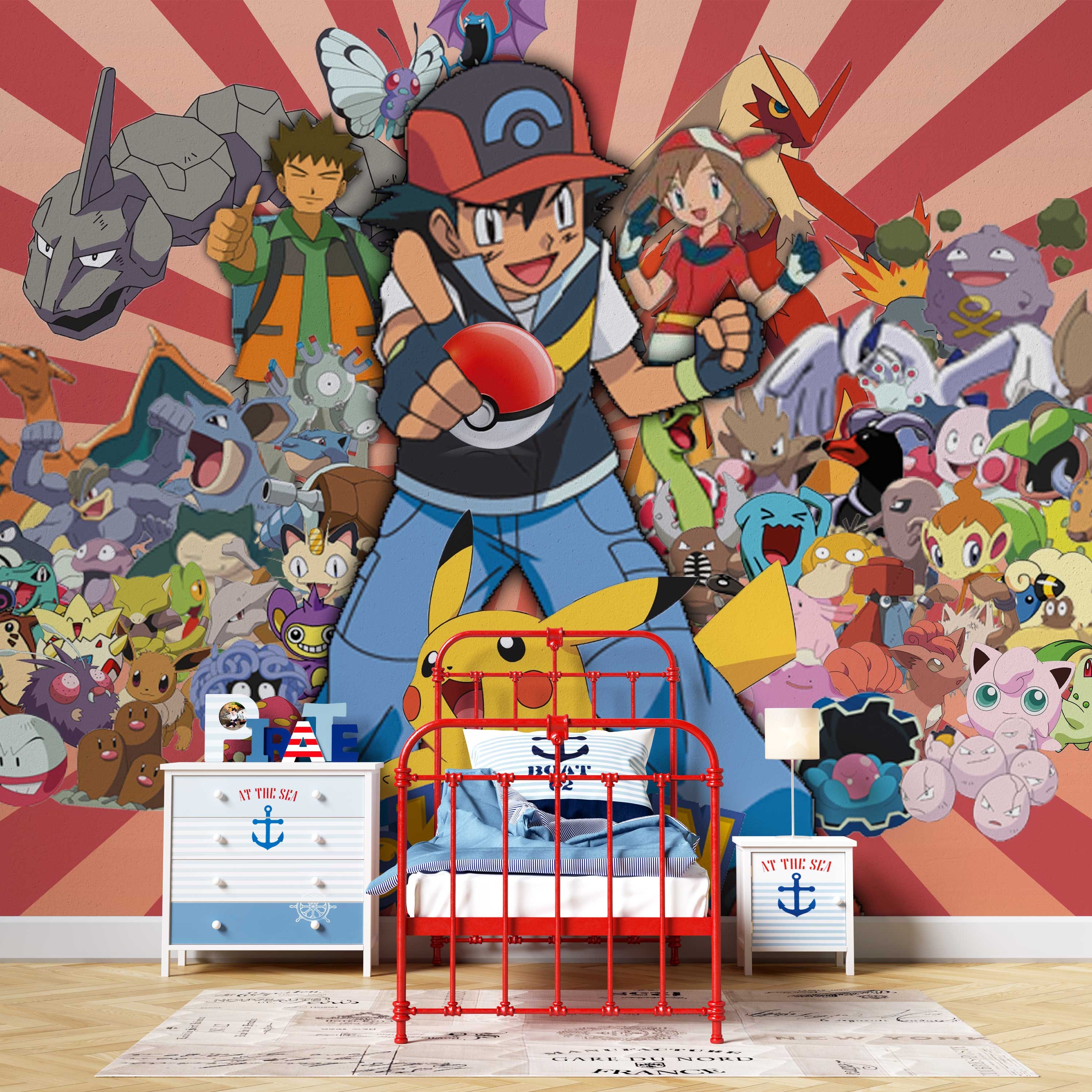 Sticker mural Pokemon Go 3d dessin animé auto-adhésif papier peint  décalcomanies décoration de chambre d