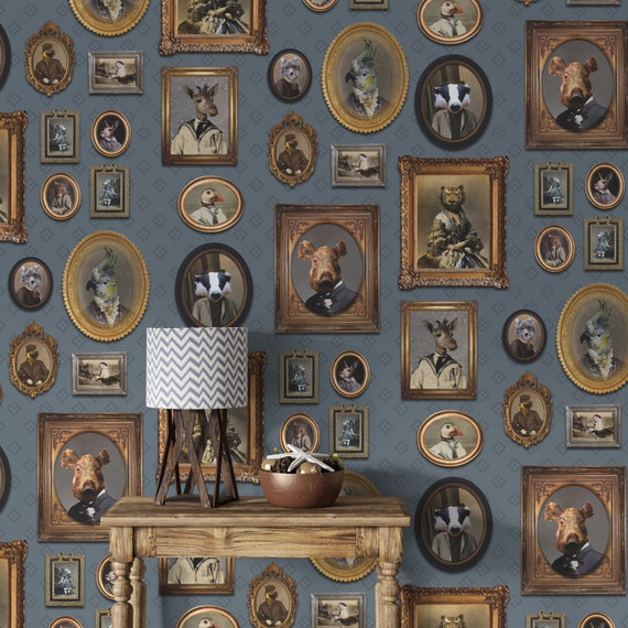 Animals in Frames Art Deco Wallpaper Minimalist Bohemian Etsy