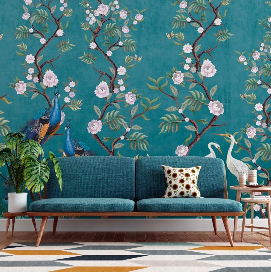 Blue Peacock Themed Wallpaper For Home Decor Style Wallpaper Design Il 1080xN.5885981797 Ooo9