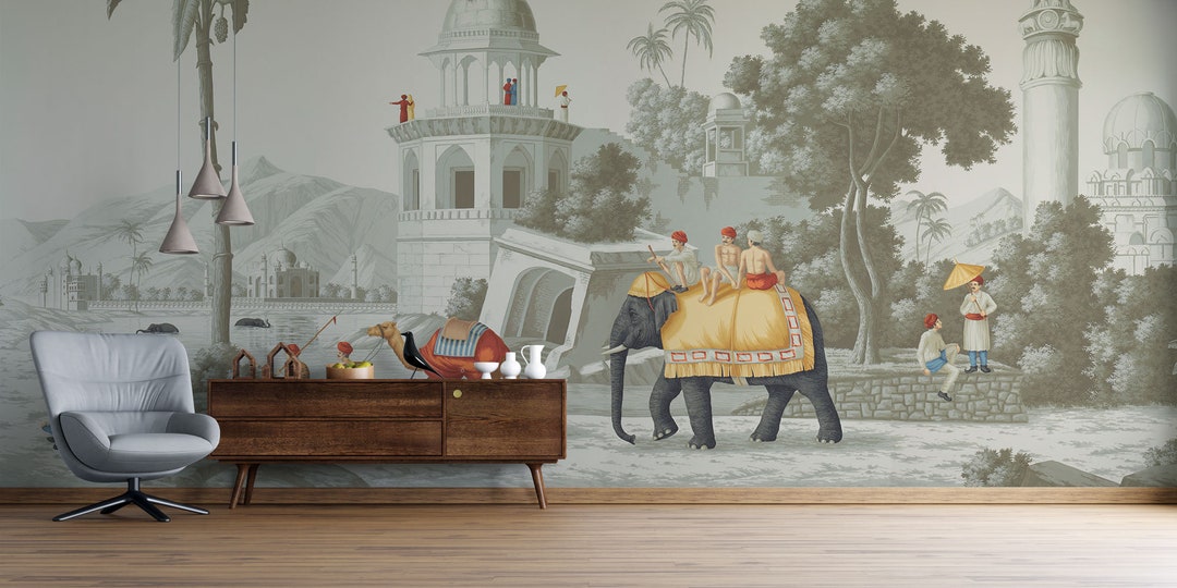 Indian Elephants Removable Wallpaper Peel and Stick Historic Etsy