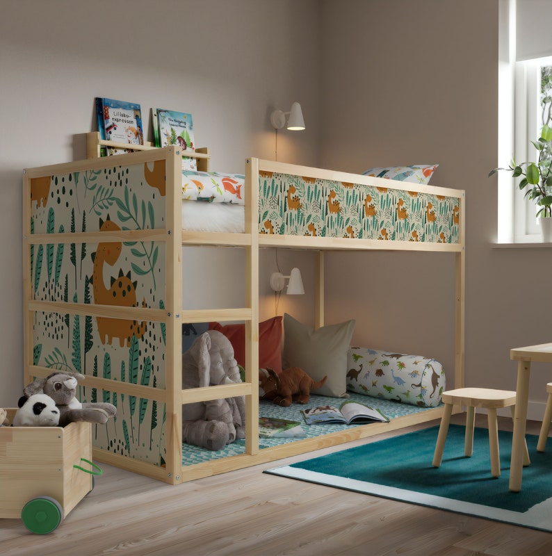 Dinosaur Ikea Kura Bed Sticker for Kids Green Leaves and Etsy