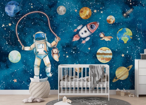 Kinder Wandbild Kinderzimmer Astronaut schälen und und kleben Planeten Kinder Planeten Wallpaper für Wallpaper Sterne