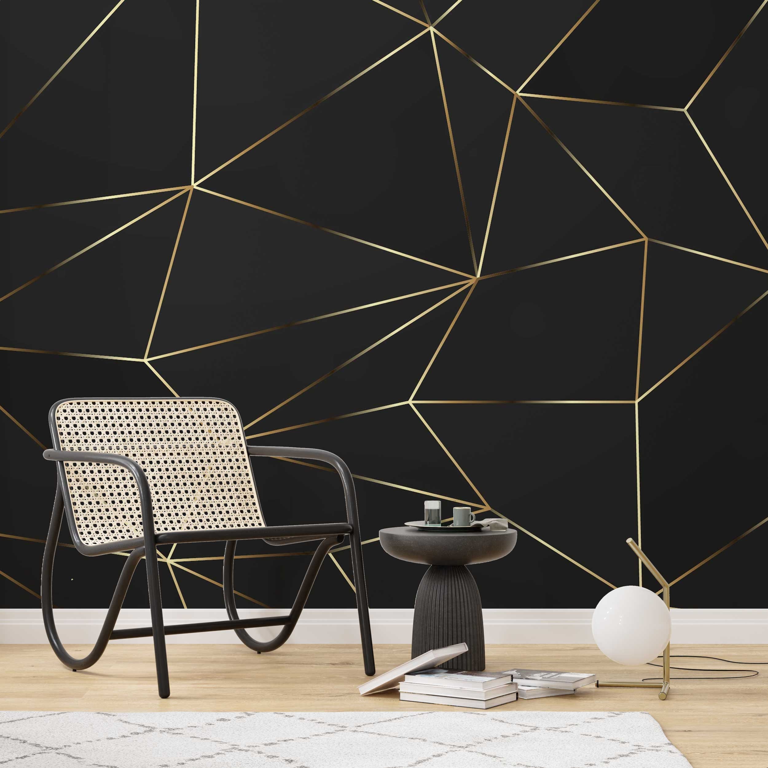 Black and Gold Wallpaper for Livingroom Golden Details Dark - Etsy