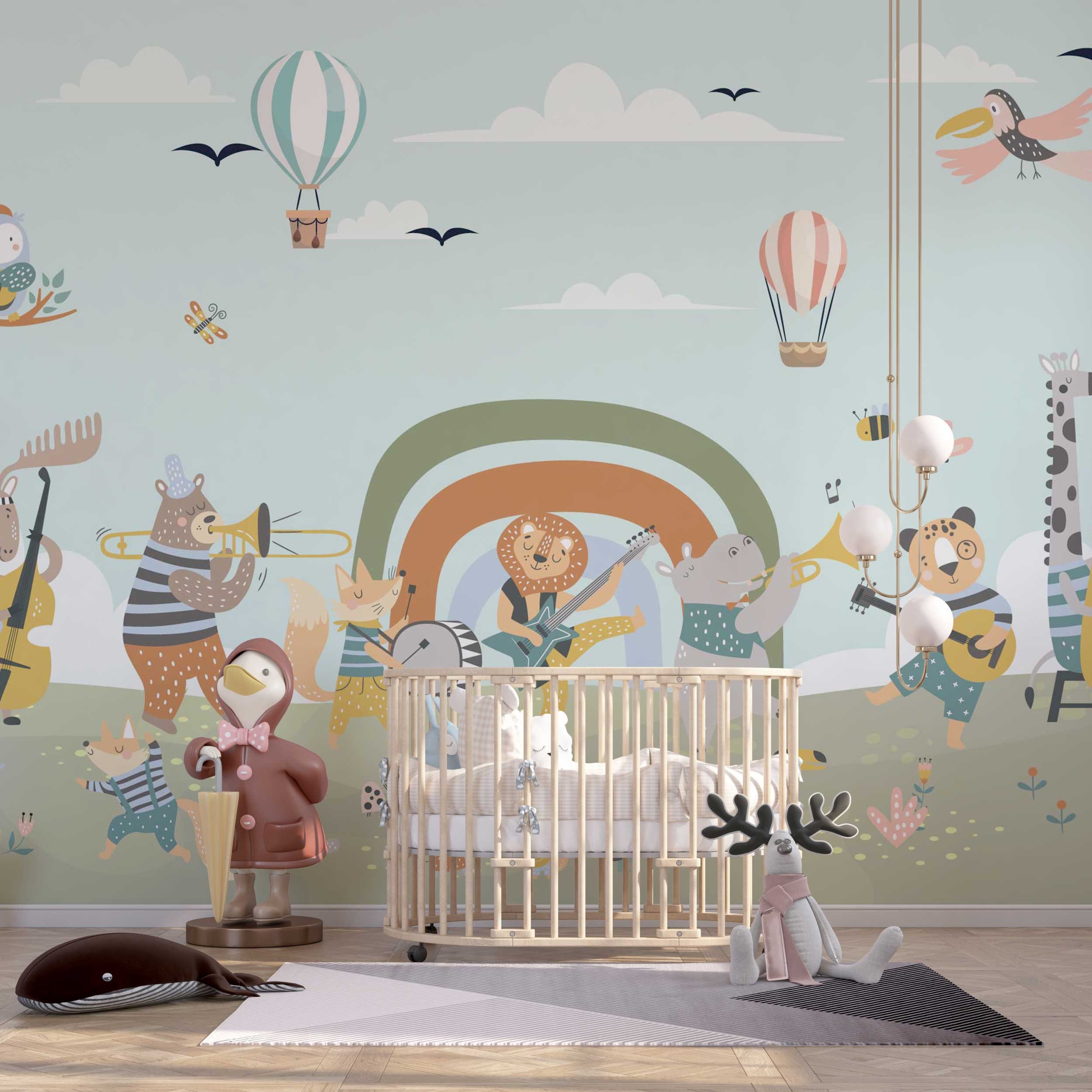 Cute Animals Nursery Wallpaper Musician Animals and Balloons - Etsy