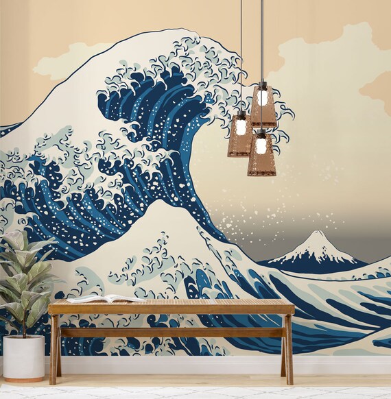 Papel pintado con arte japonés moderno / autoadhesivo, extraíble, mural de  pared despegable y palo, decoración de pared -  México