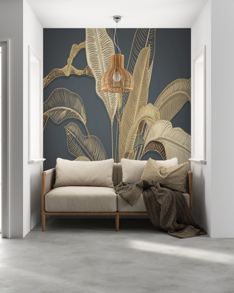 Gold Leaf Wallpaper Peel and Stick Golden Effect Wall Mural Etsy