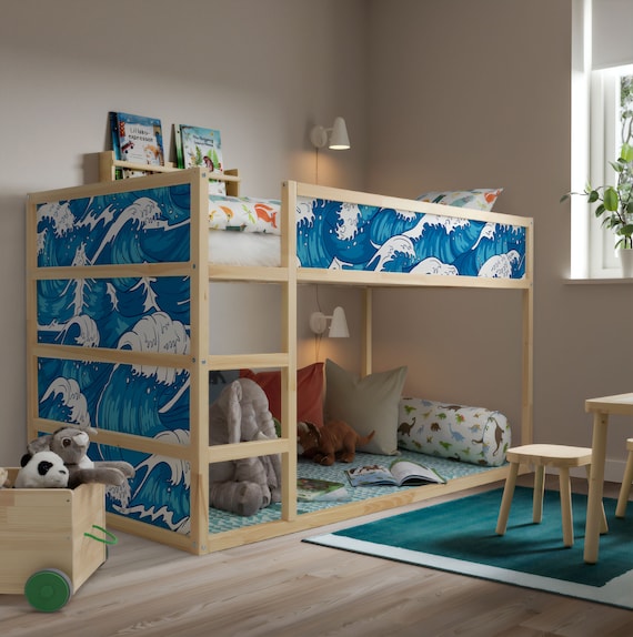 Big Sea Waves IKEA Kura Bed Sticker for Kids Blue KURA BED Decal