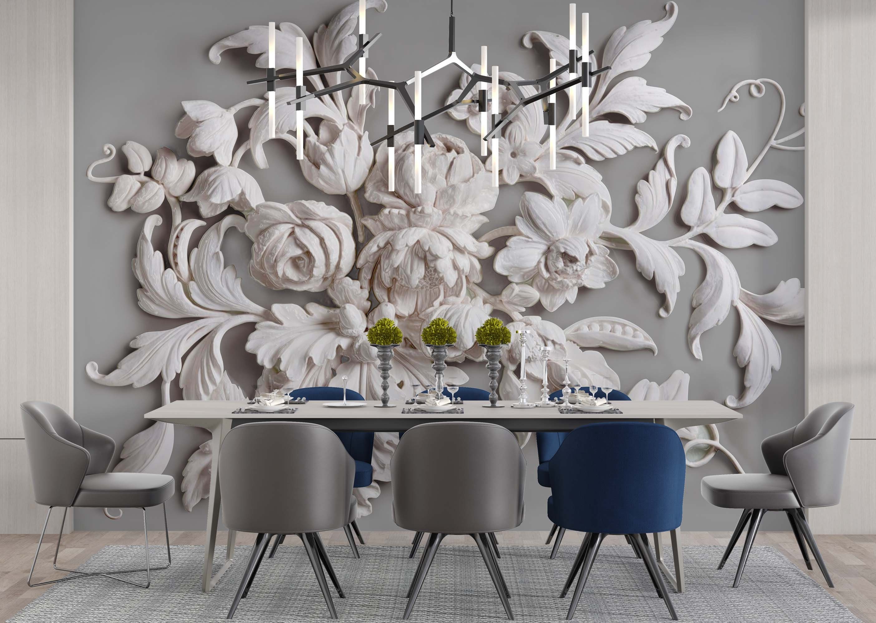 3D Look Floral Wallpaper White Flowers Embossed Removable Etsy