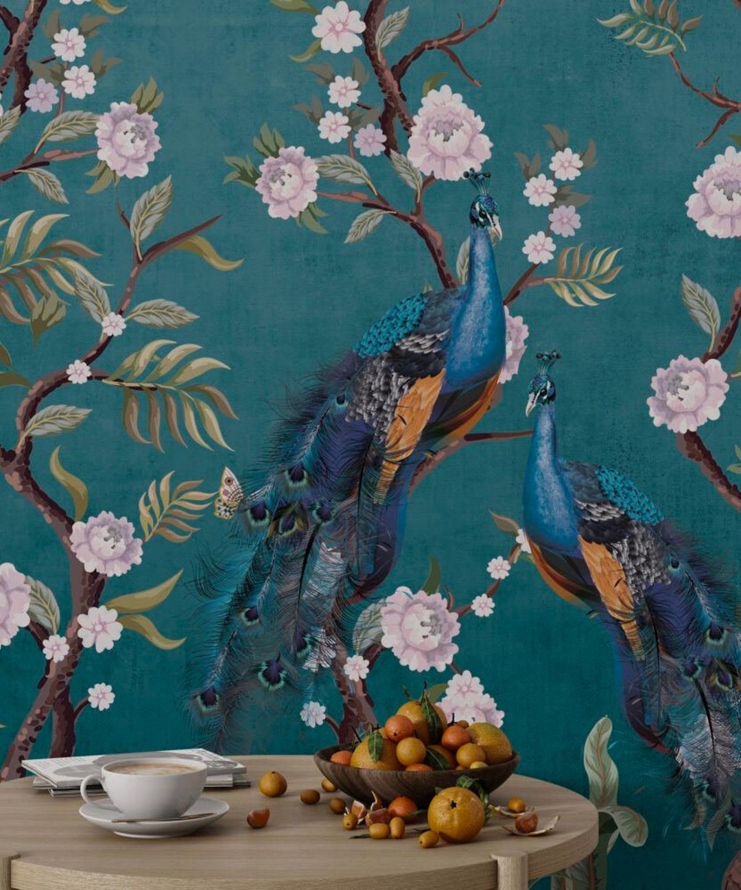 Blue Peacock Themed Wallpaper For Home Decor Style Wallpaper Design Il 1080xN.5654441202 Hc00