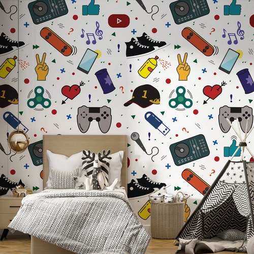 Teenage Room Removable Wallpaper Game Room Wallpaper Peel - Etsy UK Teenage Room Removable Wallpaper Game Room Wallpaper Peel - Etsy UK