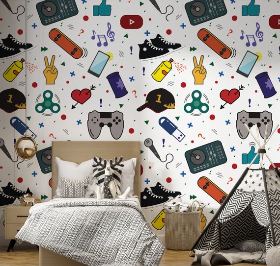 Teenage Room Removable Wallpaper Game Room Wallpaper Peel and
