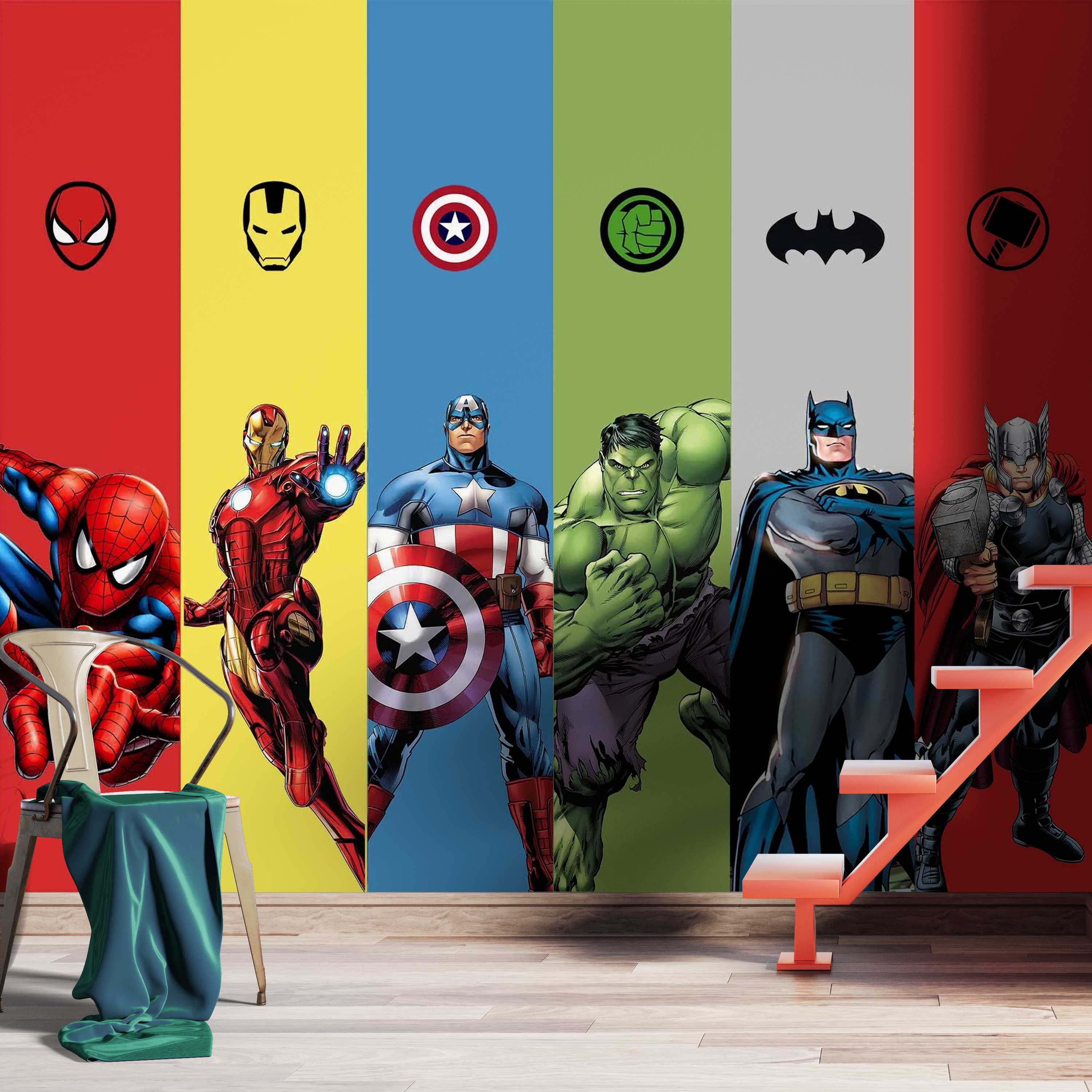 T-YU Sticker mural 3D Hulk Captain America pour enfants, garçons, chambre à  coucher, salon, décoration d'intérieur (40 x 60 cm)