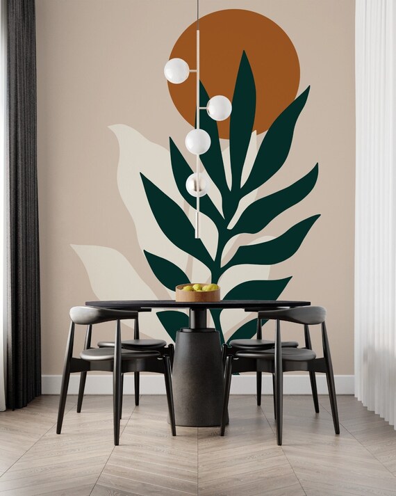 Botanical Abstract Boho Art Wall Mural Peel and Stick Wallpaper ...