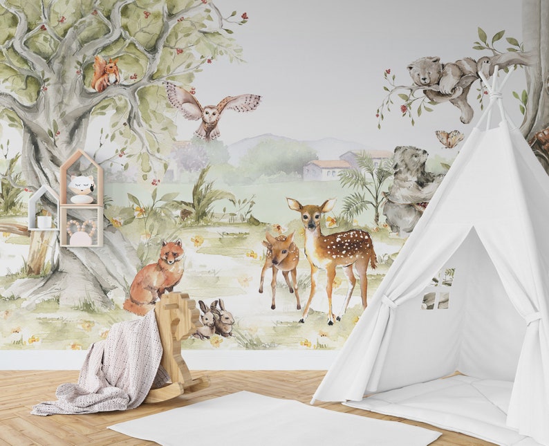 Jungle Nursery Wallpaper Animals Wallpaper for Kids Room - Etsy