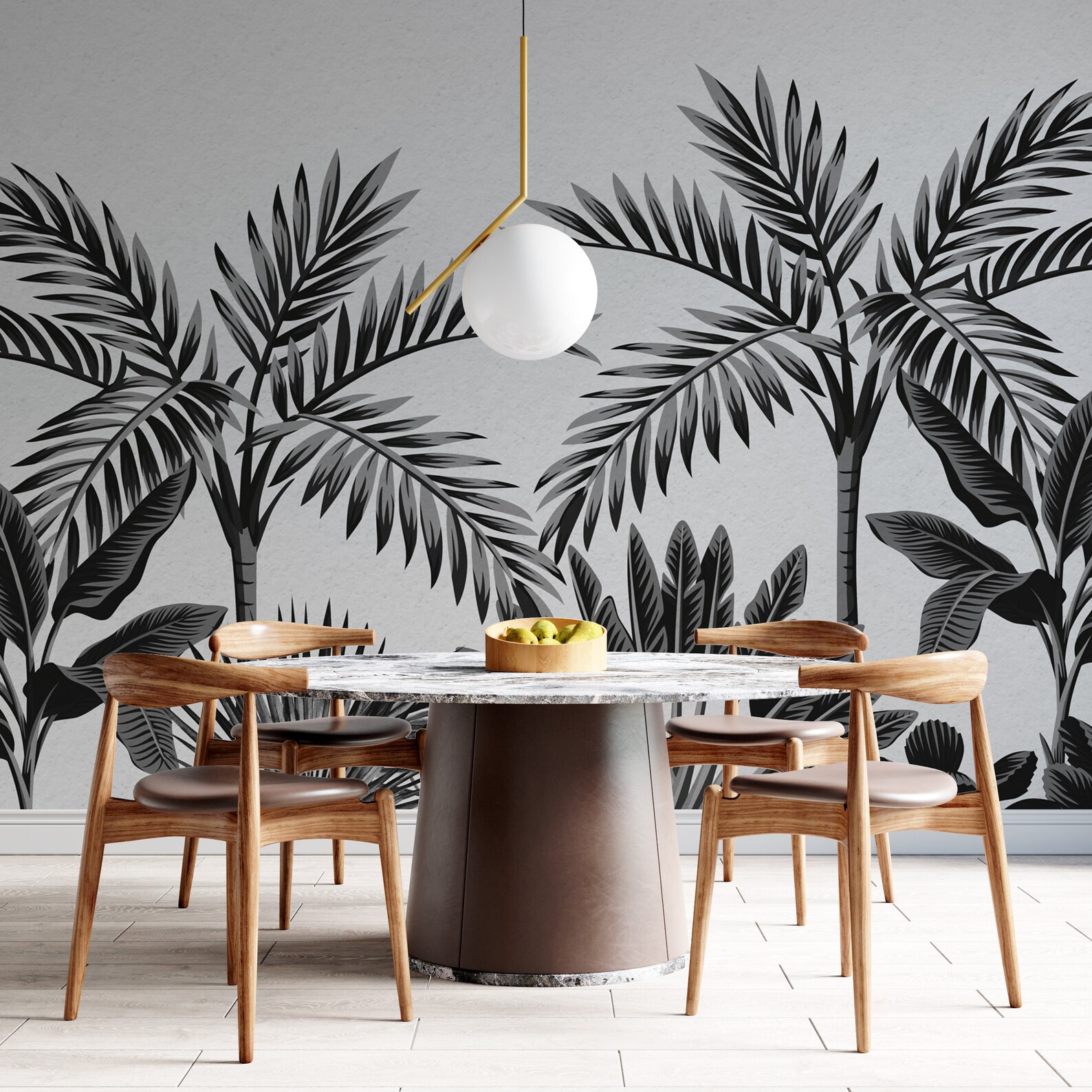 Black and White Tropical Tree Wallpaper Living Room Wall Etsy