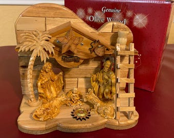 Hand-Carved Genuine Olive Wood Nativity Scene from the Holy Land