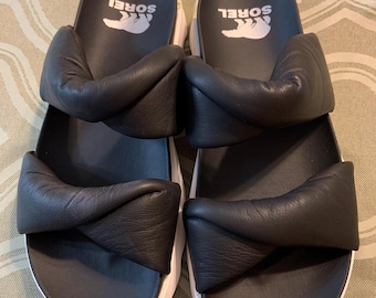 Sorel Kinetic Impact Puffy Slides - Black/White, Women's Size 9