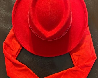 Vintage Sonni San Francisco Red 100% Wool Felt Fedora Hat with Attached Scarf Tie