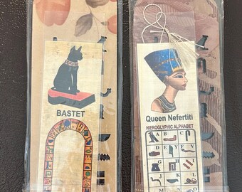 Set of 2 Hieroglyphic Egyptian Alphabet Stencils and 2 Papyrus Bookmarks