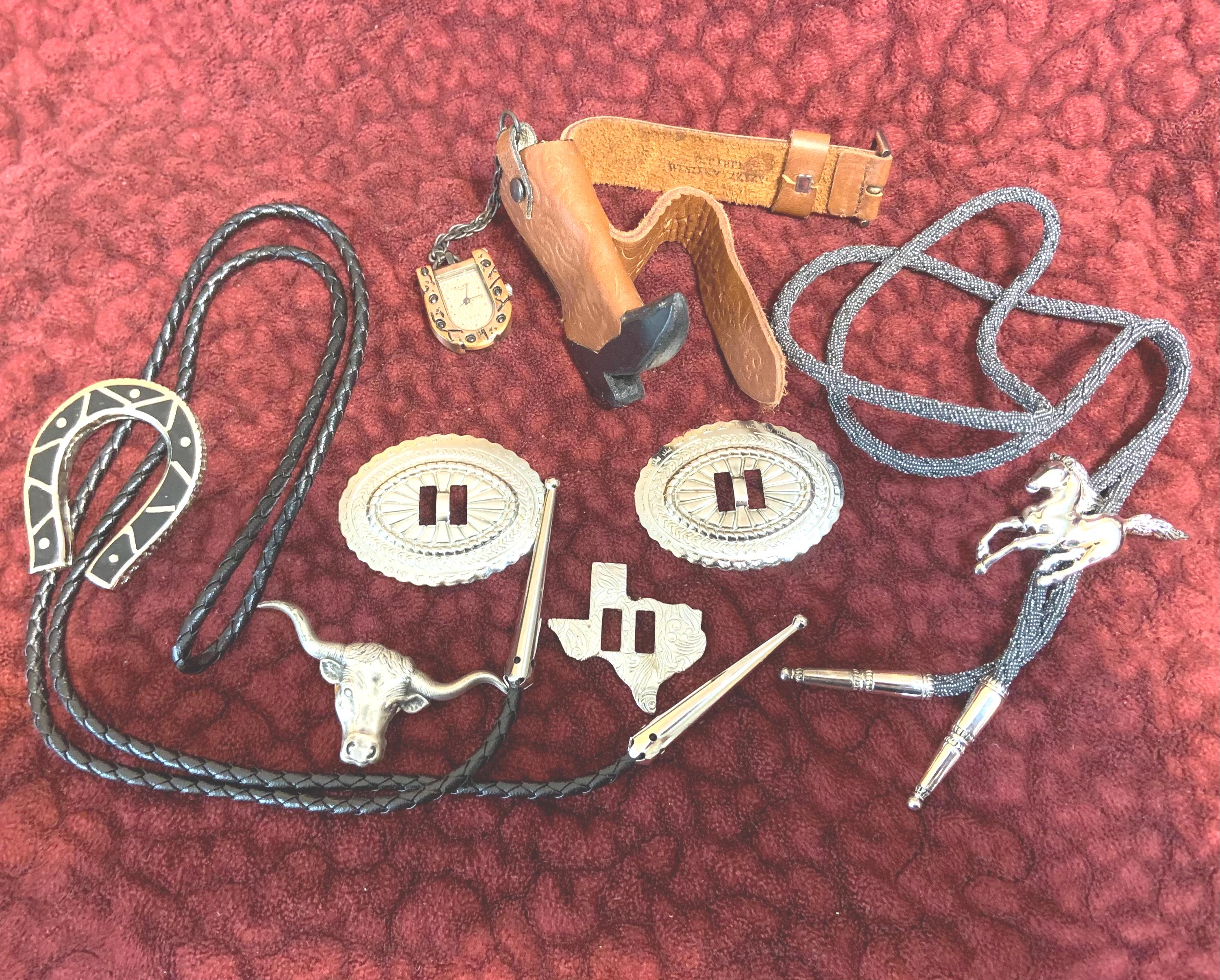 The Quintessential Western Trio – Bolo Ties, Belt Buckle Set and Western Boot Watch