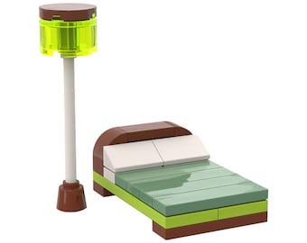 Minifigure furniture: bed with lamp - custom mini set made of LEGO bricks - for kids, adults, LEGO fan, home lovers or sleepyheads