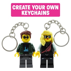 Para zakochanych - Spersonalizowane breloki z figurkami (części LEGO®) - spersonalizowany prezent na rocznicę i Walentynki, dla niego / chłopaka / męża