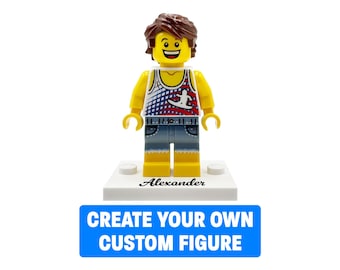 Personalized LEGO® Figure – Custom Minifigure on Flat Base with Name – Birthday or Christmas Gift for Him / Her