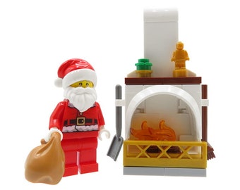 LEGO Minifigure Santa Claus + custom fireplace made of LEGO bricks - perfect Christmas gift for girls, boys and adults LEGO fan