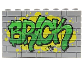 Custom print on LEGO® bricks - Graffiti Wall BRICK (green) | Street Art for MOC Builders, AFOLs & Collectors