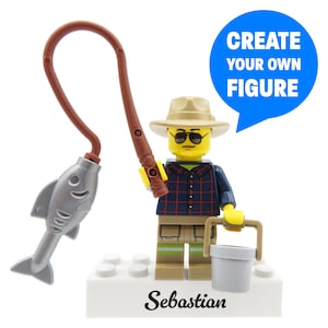 Fisherman / Angler - Personalized figure (LEGO® Parts) - Create your own minifigure - best gift ideas for fishing lover, father / husband