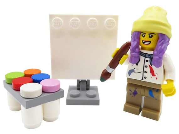 Minifigure personalizzata - Pittrice - realizzata con parti LEGO - regalo  perfetto per pittore, insegnante d'arte, amante del disegno o fan LEGO