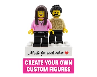 Personalized LEGO® Couple Figures – Custom Minifigures on “Made for Each Other” Base – Valentine’s or Anniversary Gift