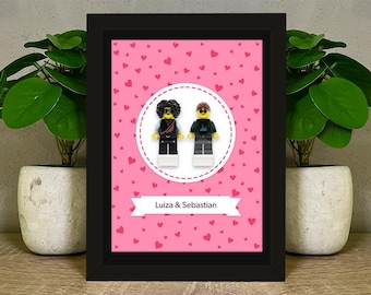 Personalized LEGO® Couple Frame – Custom Figures Gift for Valentine’s Day or Anniversary – Pink Background