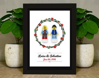 Figuras LEGO personalizadas de pareja enamorada enmarcadas: crea tus propias minifiguras LEGO personalizadas - Regalo de San Valentín/Aniversario para él