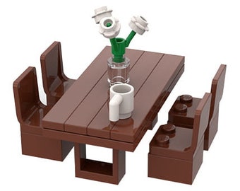Minifigure furniture: Table with chairs - custom set made of LEGO bricks - for kids and adults, LEGO fan, housewife and home lovers