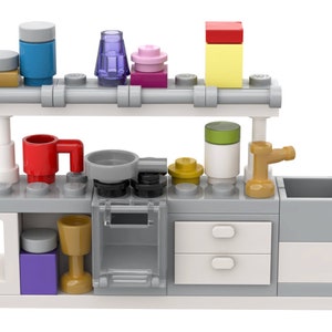 Muebles para minifiguras: Cocina - minijuego personalizado hecho con ladrillos LEGO - para niños, adultos, cocineros o amantes de la cocina, amantes de LEGO