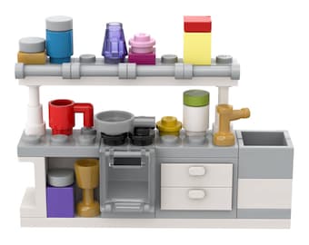 Minifigure furniture: Kitchen - custom mini set made of LEGO bricks - for kids, adults, cooks or cooking lovers, LEGO lovers